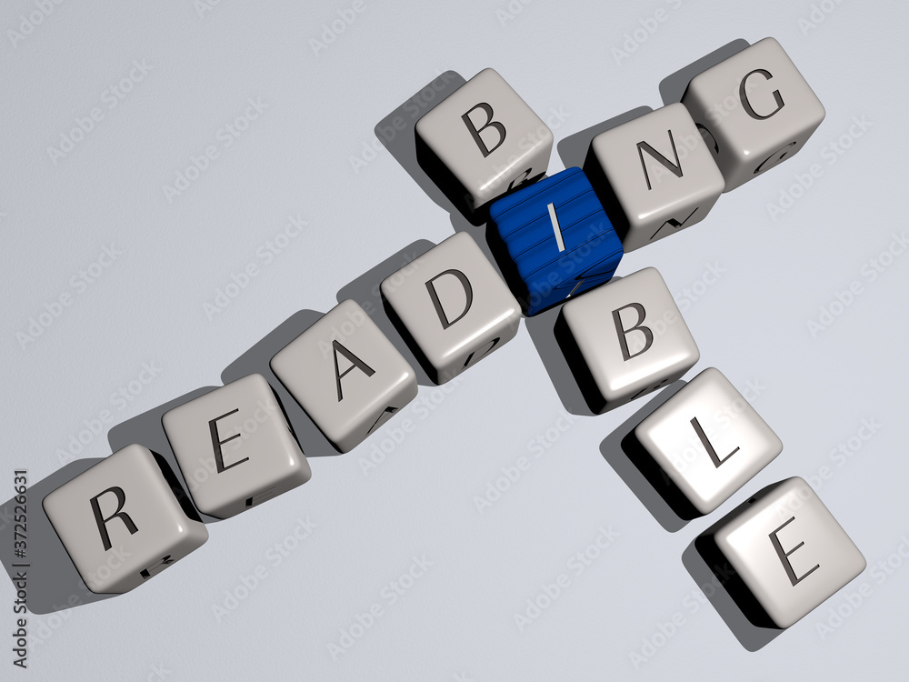 READING BIBLE crossword by cubic dice letters, 3D illustration for book and education READING BIBLE crossword by cubic dice letters, 3D illustration for book and education