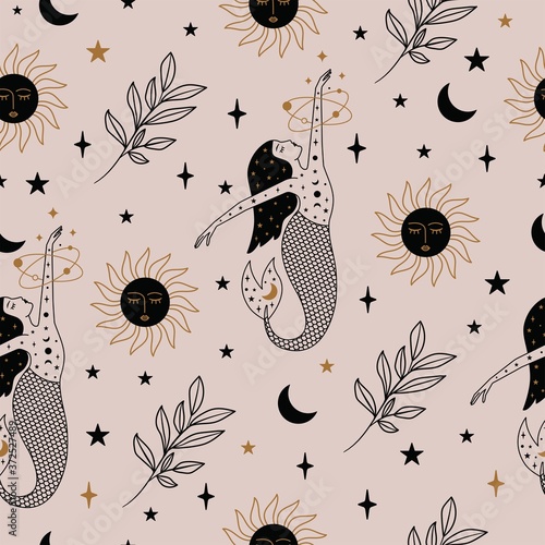 Mermaid Seamless Pattern Illustration in Vector Design.
