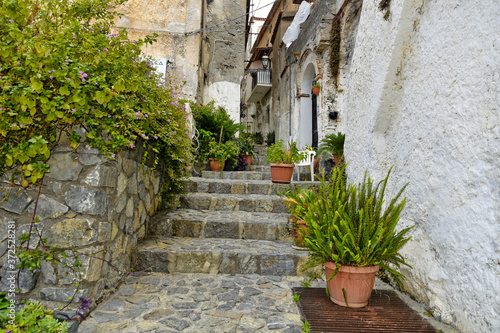 Fototapeta Naklejka Na Ścianę i Meble -  A narrow street among the old houses of Scalea, a rural village in the Calabria region, Italy.