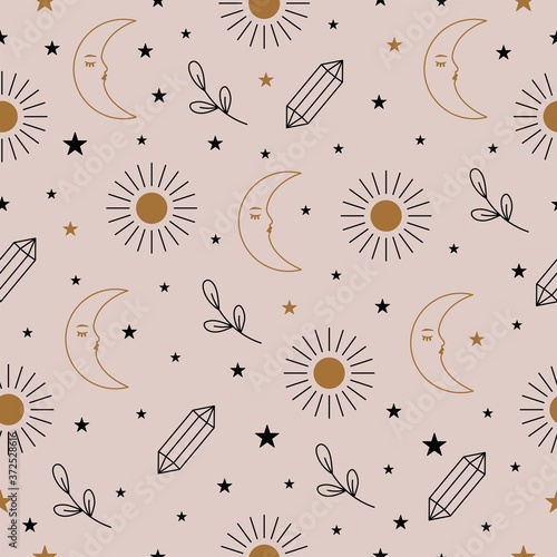 Sun and Moon Seamless Pattern in Vector.