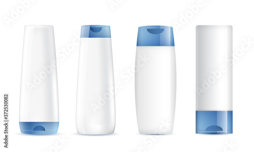 Packaging products hair care design Bottles of shampoo. Cosmetic for design on blue background.