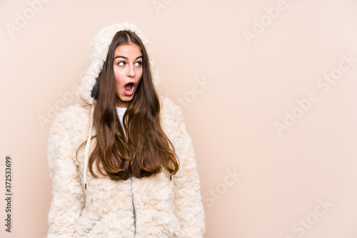 Young caucasian woman posing isolated being shocked because of something she has seen.
