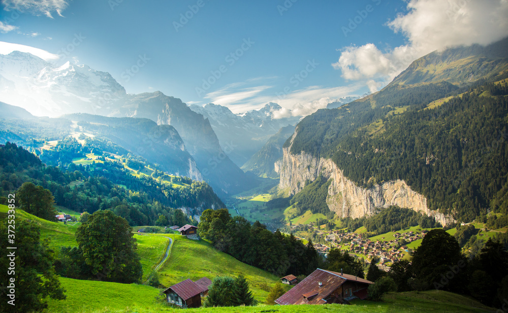 A view of the Lauterbrunnen Valley fom the village of Wengen