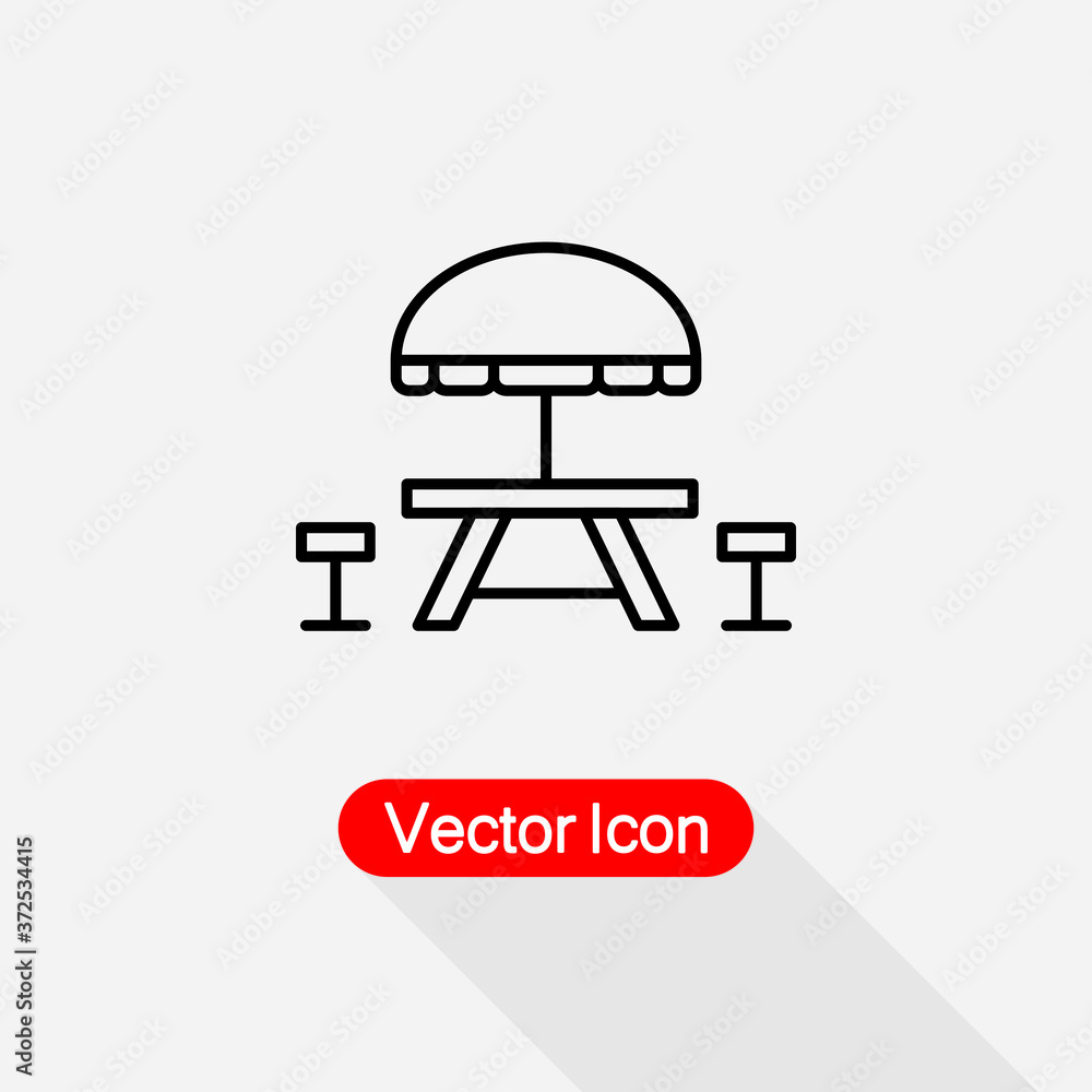 Camping Table and Bench Icon, Umbrella with Table and Chair Icon Vector Illustration Eps10 Camping Table and Bench Icon, Umbrella with Table and Chair Icon Vector Illustration Eps10