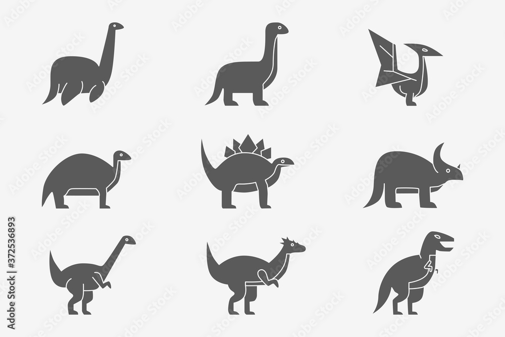 Dinosaurs Icons set - Vector silhouettes of triceratops, stegosaurus, tyrannosaurus and other animals of the Jurassic period for the site or interface Dinosaurs Icons set - Vector silhouettes of triceratops, stegosaurus, tyrannosaurus and other animals of the Jurassic period for the site or interface