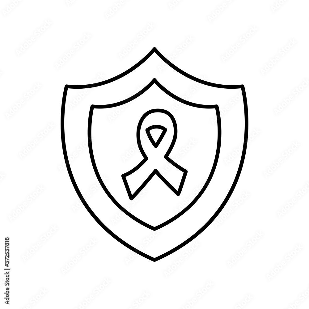 shield with breast cancer ribbon icon, line style shield with breast cancer ribbon icon, line style