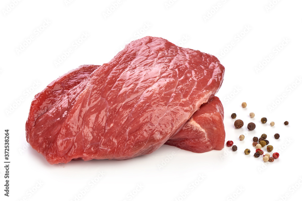 Fototapeta premium Fresh raw beef steak, sliced meat, isolated on white background