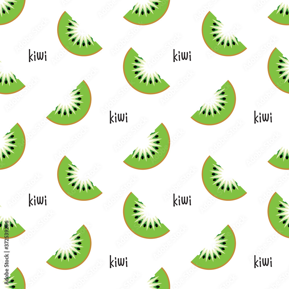 Kiwi slices on a white background. Seamless background. Design for textile, poster, banner. Vector illustration
