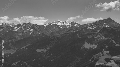 Beautiful alpine black and white view at the famous Zillertaler Hoehenstrasse, Tyrol, Austria