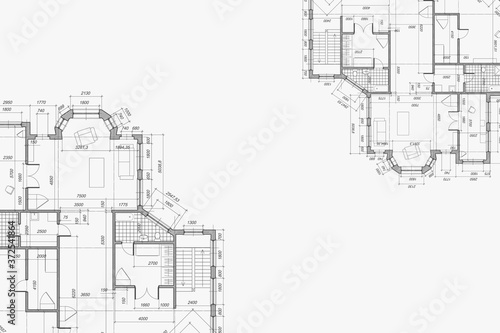 Architectural background. Blue print of building. Technical draw. Vector illustration.