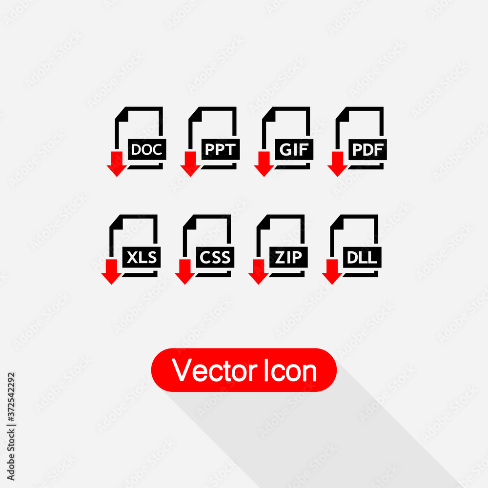 Download DOC,PTT,GIF,PDF,XLS,CSS,ZIP,DLL File Icons Vector Illustration Eps10 Download DOC,PTT,GIF,PDF,XLS,CSS,ZIP,DLL File Icons Vector Illustration Eps10