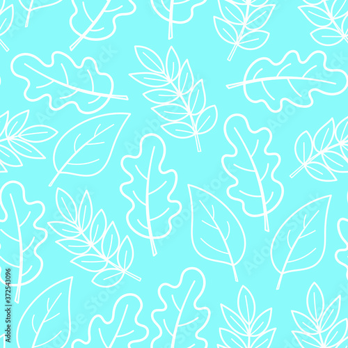 Pattern with contours of white leaves on a blue background