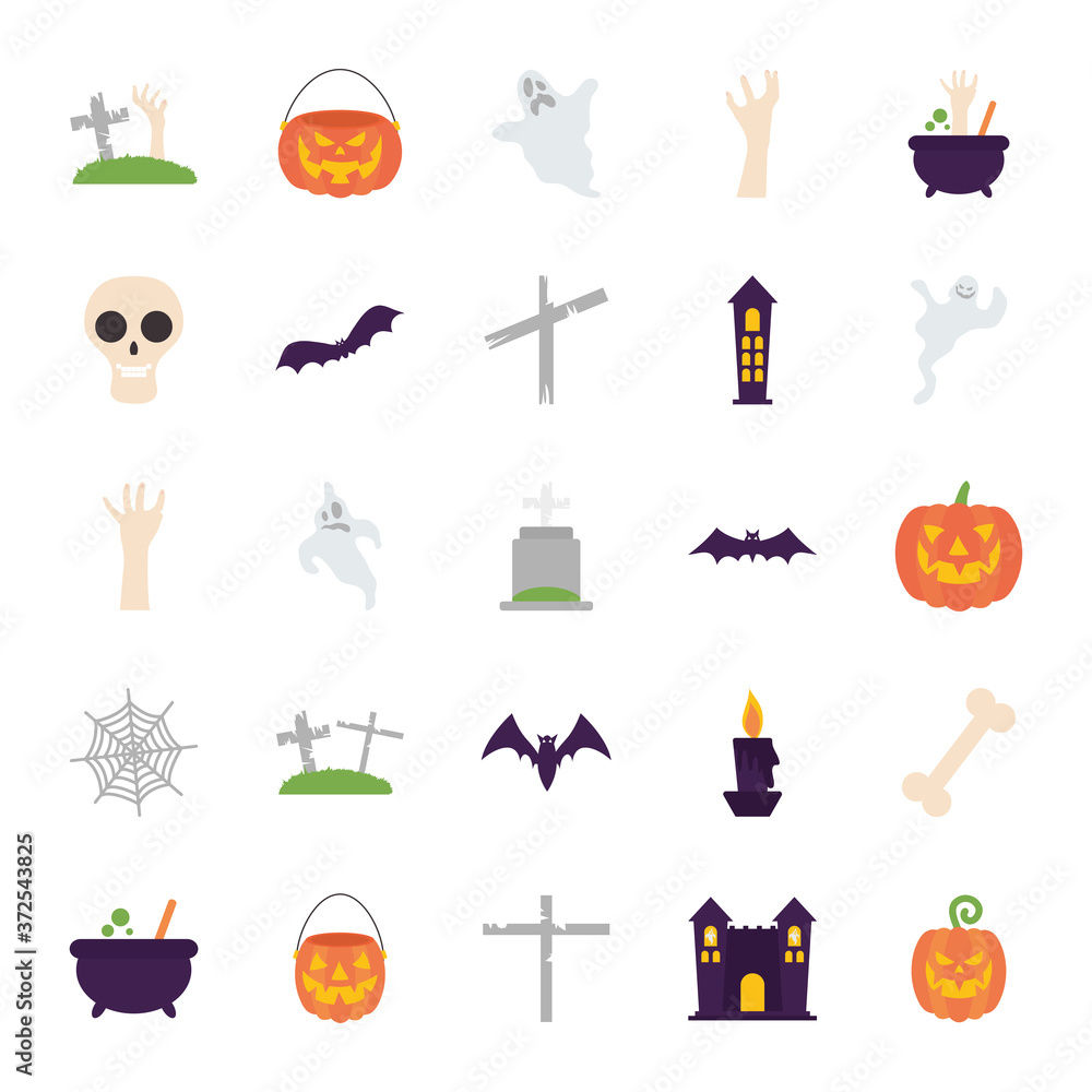 icon set of spider web and halloween, flat style