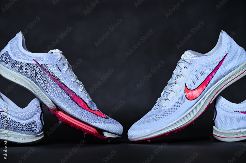 NEW YORK, USA, AUGUST 13, 2020: Nike Air Zoom Victory and Nike ZoomX  Dragonfly. Racing Spikes for summer olympic game Tokyo 2021. White Color  Professional running shoes, Olympic Edition.. Stock Photo | Adobe Stock