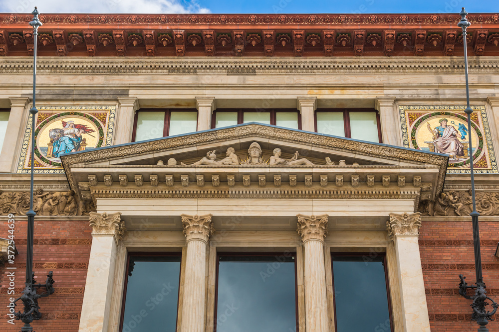 Facade Detail of the historical Martin Gropius Bau - well-known Berlin exhibition hall. Building erected between 1877 and 1881 by architects Martin Gropius. Berlin, Germany.