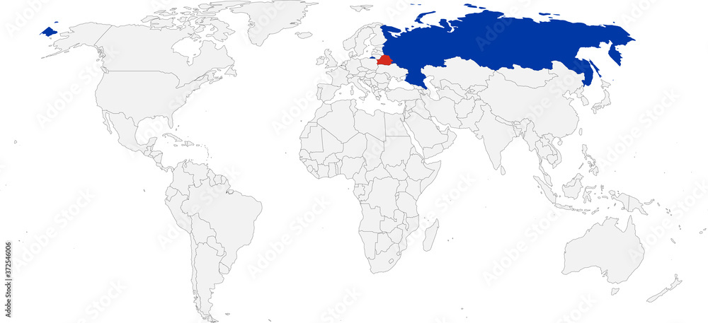 Belarus, Russia countries isolated on world map. Business concepts and Backgrounds.