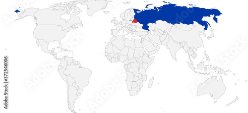 Belarus  Russia countries isolated on world map. Business concepts and Backgrounds.