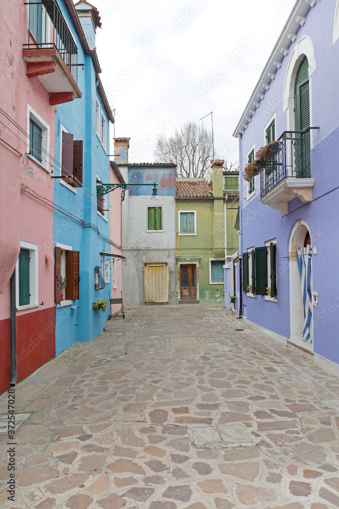 Small Street at Island Burano Venice Italy