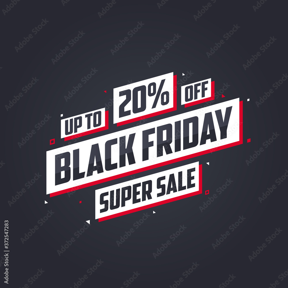 Black Friday sale banner or poster upto 20% off. Black Friday sale 20% discount offer vector illustration.