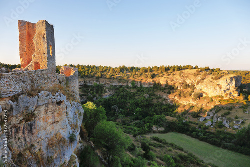 View of castle in Calatañazor, town of Castilla, Spain,