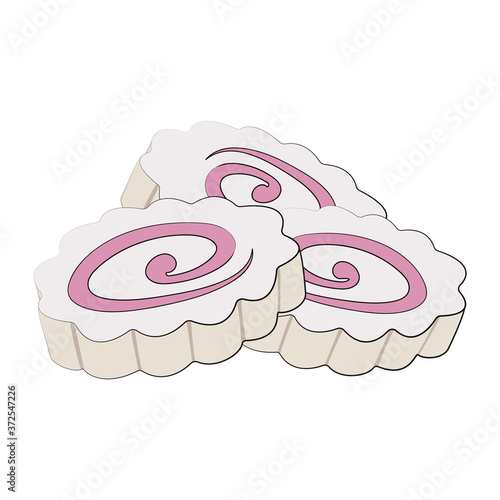 Narutomaki is an ingredient for Oriental soups. Traditional Eastern food, suitable for sushi, ramen and other national dishes. Vector illustration in hand-drawn style on a white background photo