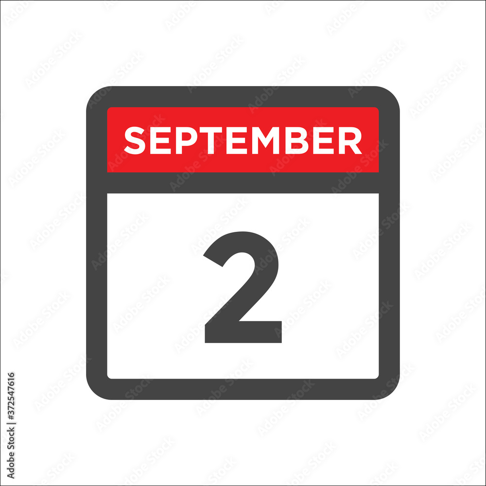 September 2 calendar icon with day and month September 2 calendar icon with day and month