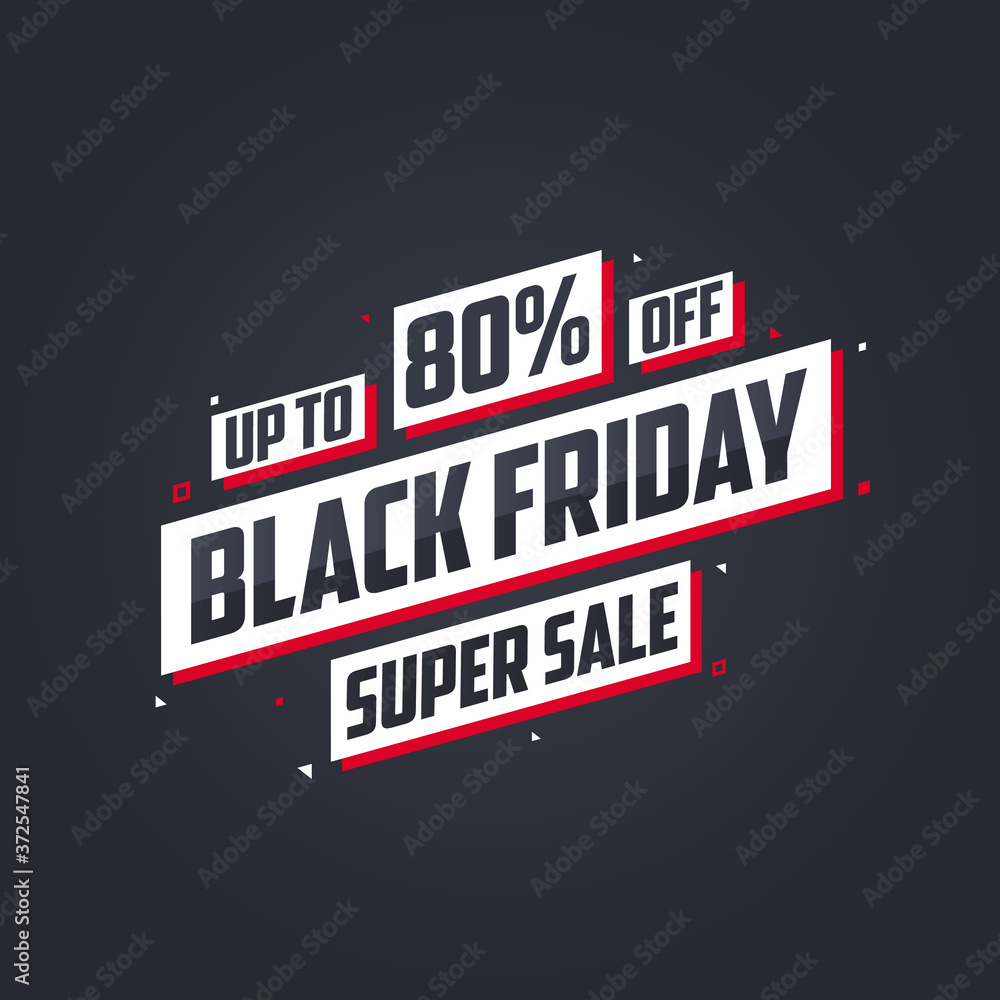 Black Friday sale banner or poster upto 80% off. Black Friday sale 80% discount offer vector illustration.