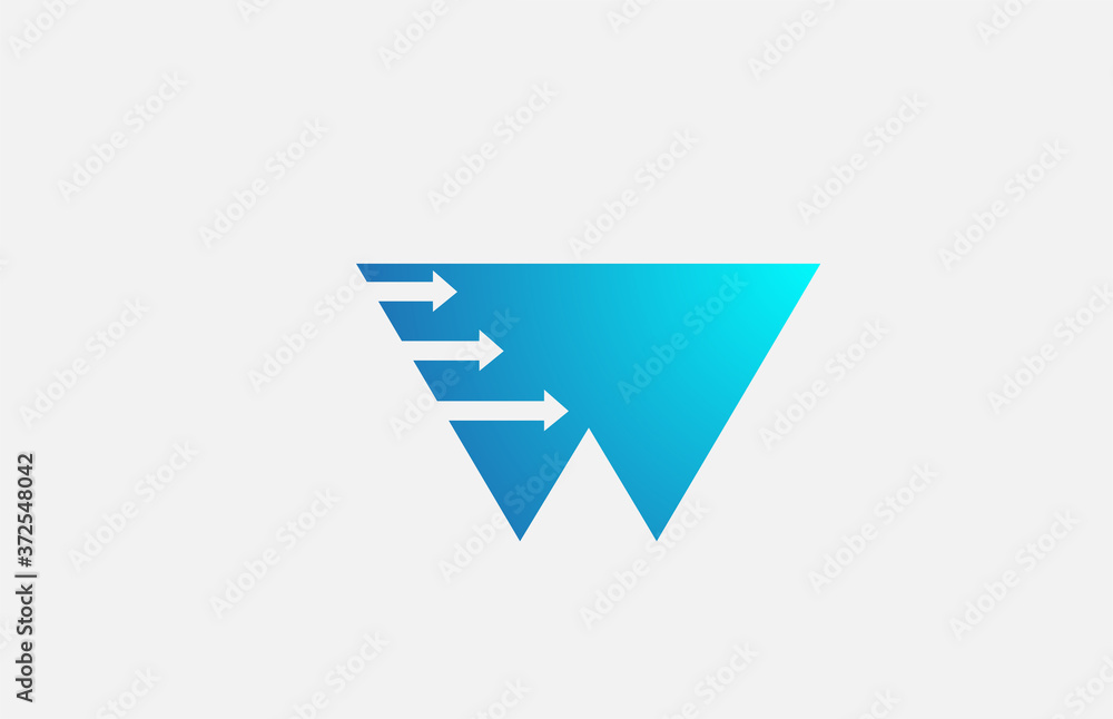 W blue letter alphabet logo icon design with arrows. Business and company corporate identity W blue letter alphabet logo icon design with arrows. Business and company corporate identity