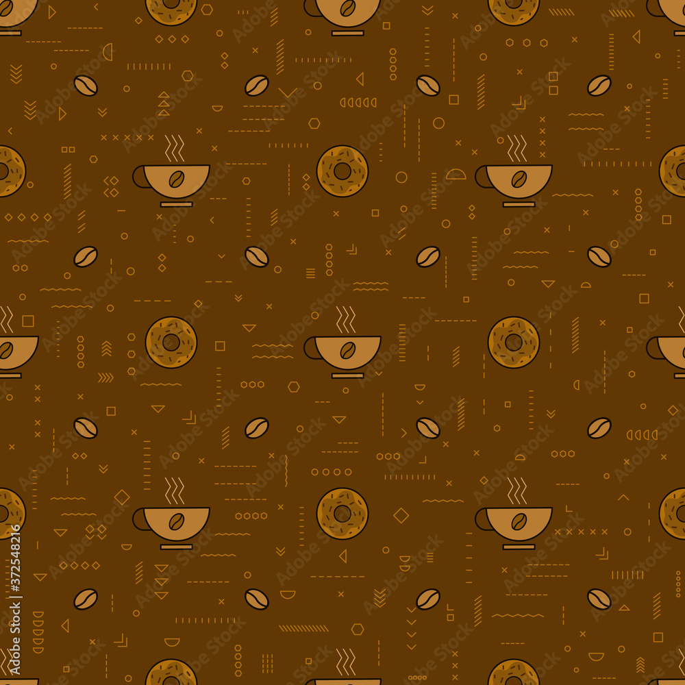 Obraz premium Coffee seamless vector pattern. Coffee beans. Linear style. Decorative ornament. Modern textile print. Nice flavor. For wrapping paper and wallpaper, fabrics, covers and textiles.