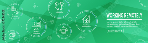 Remote work icon set with web header banner