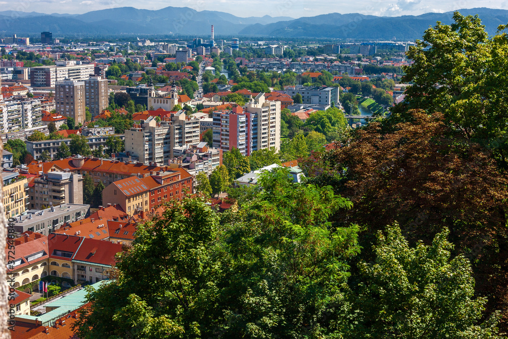 View from Ljubljana Castle to the roofs of the old town of Ljubljana