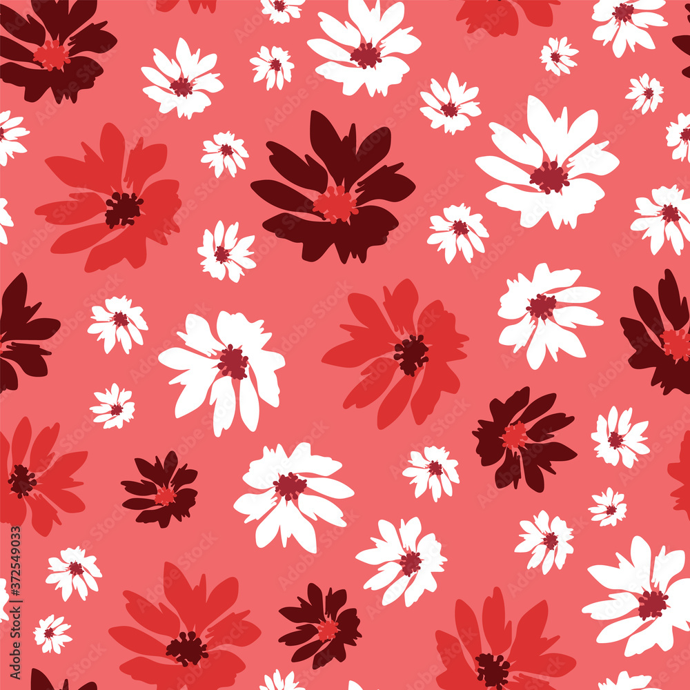 Seamless pattern with vintage hand drawn wildflowers on green background design