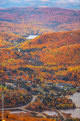 Mont Tremblant village aerial view in autumn time 