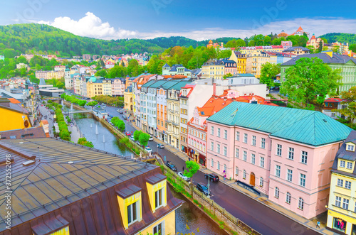 Photography Top aerial panoramic view of Karlovy Vary