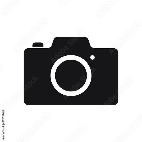 Camera icon symbol. Photograph logo. Simple flat shape sign. Black silhouette isolated on white background. Vector illustration image.