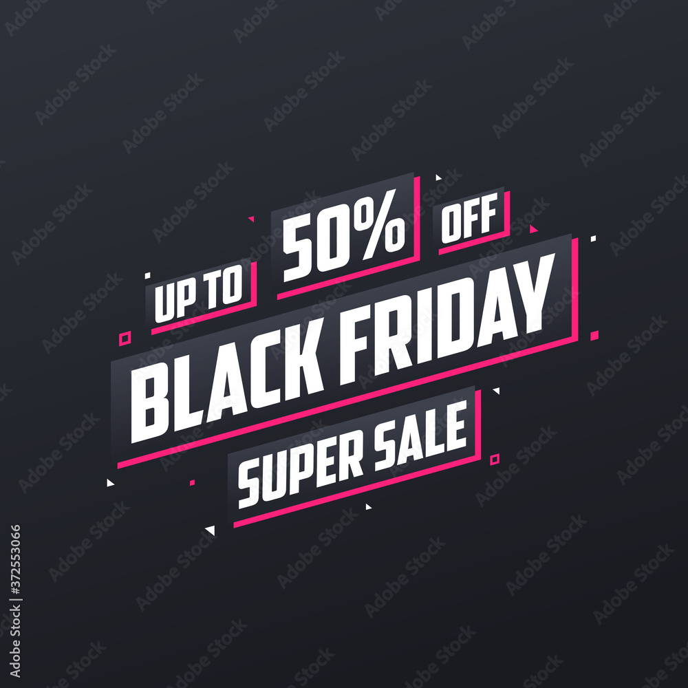 Black Friday sale banner or poster upto 50% off. Black Friday sale 50% discount offer vector illustration.