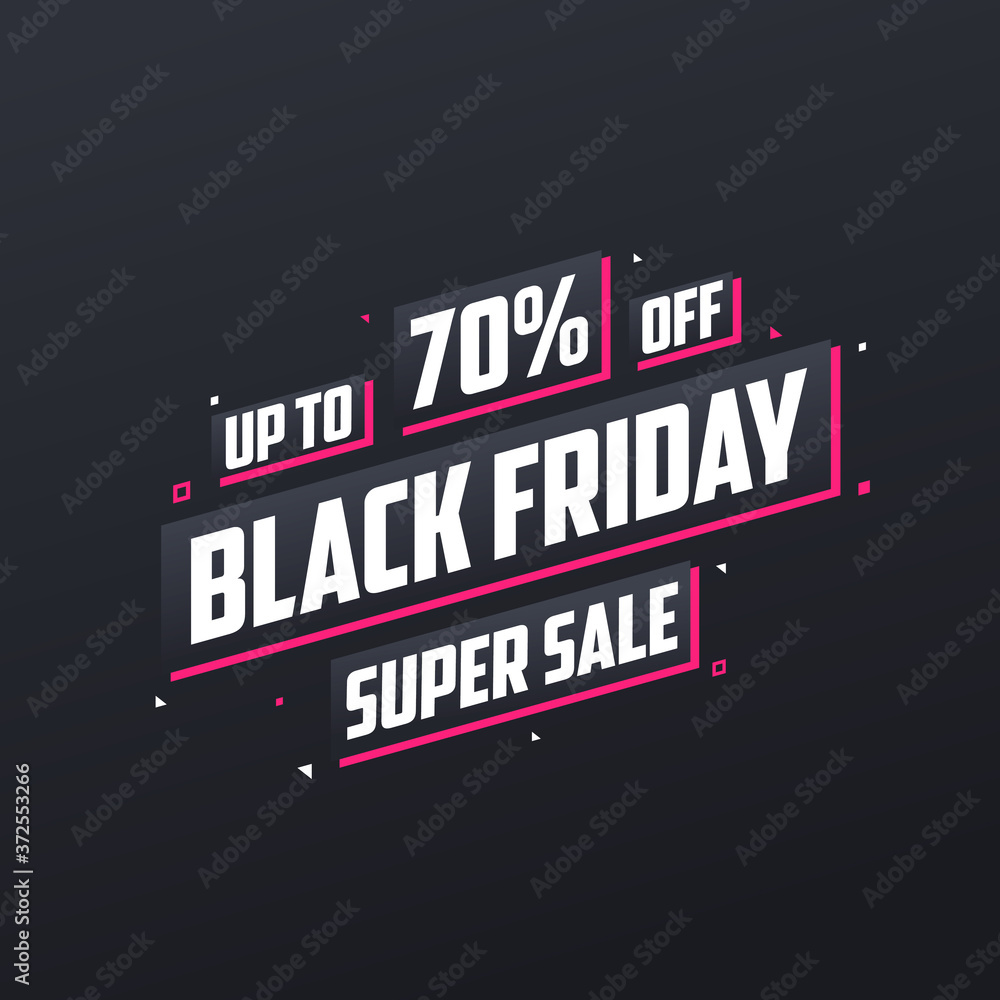 Black Friday sale banner or poster upto 70% off. Black Friday sale 70% discount offer vector illustration. Black Friday sale banner or poster upto 70% off. Black Friday sale 70% discount offer vector illustration.
