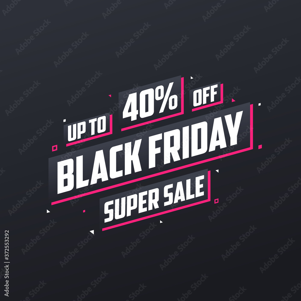 Black Friday sale banner or poster upto 40% off. Black Friday sale 40% discount offer vector illustration.