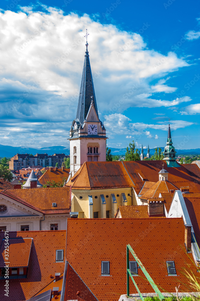 View from Ljubljana Castle to the roofs of the old town of Ljubljana