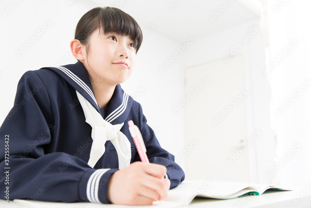 勉強をする女子中学生 勉強をする女子中学生