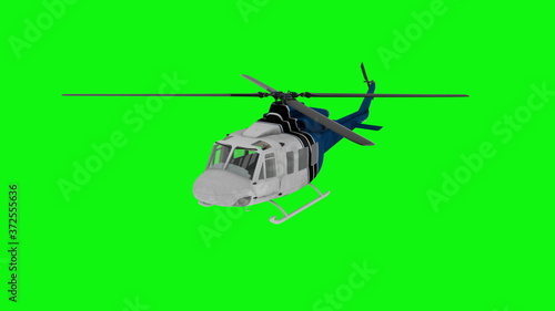 Realistic helicopter flying. Green screen. 3d rendering