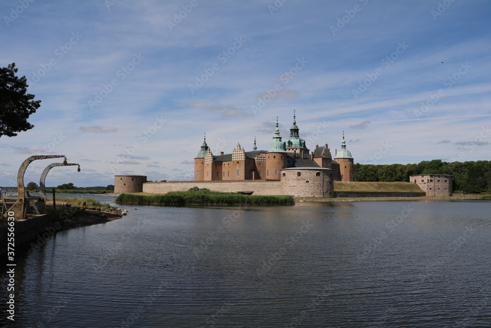 Water around Castle of Kalmar in summer in Sweden