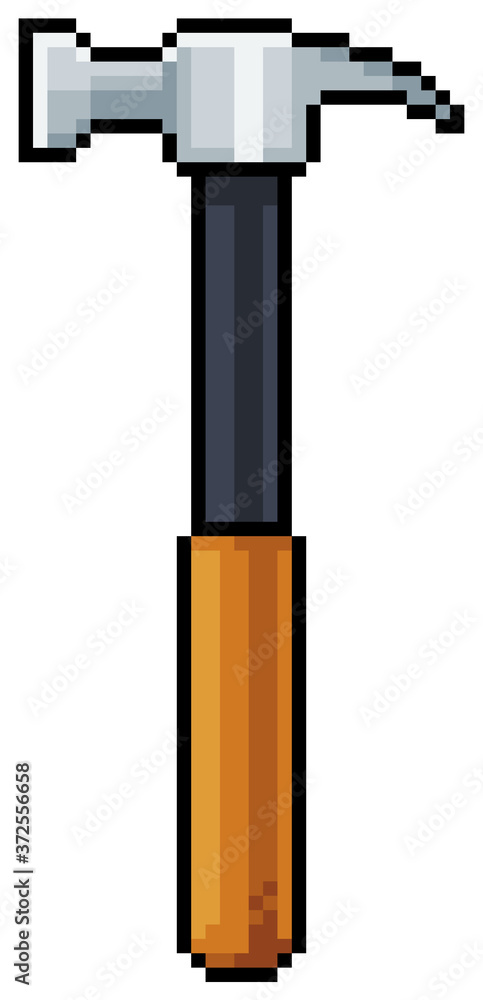 Pixel art Hammer construction tool. 8bit game item on white background Pixel art Hammer construction tool. 8bit game item on white background