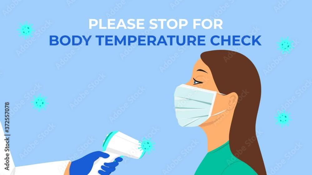 Fever check. Body temperature check required animation during Covid-19 Outbreak. Coronavirus pandemic prevention. Woman measuring body temperature and wearing a face mask 4K footage, alpha channel Fever check. Body temperature check required animation during Covid-19 Outbreak. Coronavirus pandemic prevention. Woman measuring body temperature and wearing a face mask 4K footage, alpha channel