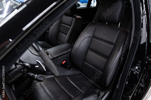 Leather car seats. Modern car interior