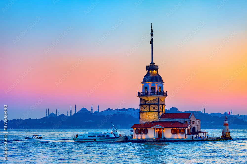 Turkey, Istanbul, Maidens Tower at moody dusk Turkey, Istanbul, Maidens Tower at moody dusk