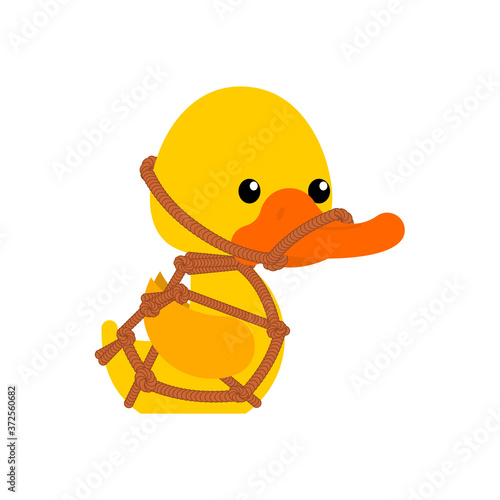 BDSM duck. fetish toy Rubber duck in black suit. vector illustration 