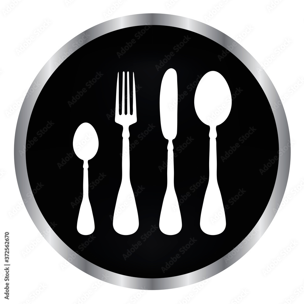 fork, knife, spoon on a black button fork, knife, spoon on a black button