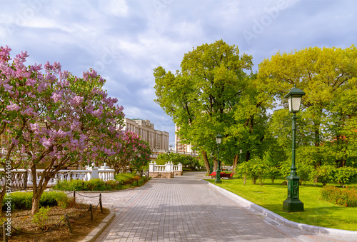 Photography Moscow, Russia - May 25, 2020: View of the Alexander Garden near the walls of the Moscow Kremlin during the COVID-19 pandemic