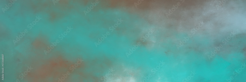 decorative abstract painting background graphic with cadet blue, medium turquoise and light sea green colors and space for text or image. can be used as horizontal background texture